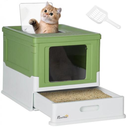 Arenero Cubierto para Gatos Desmontable con Entrada Frontal y Salida Superior 47,5x35,5x36,7 cm Verde Aguacate y Blanco [8]