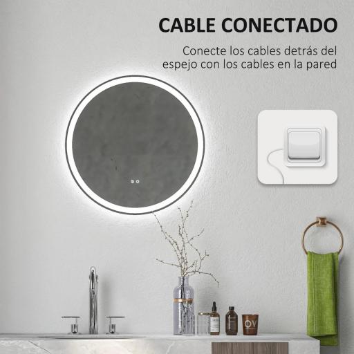 Espejo para Baño Redondo Ø60 cm con Luces LED Ajustable Antivaho Función de Memoria e Interruptor Táctil Plata [8]