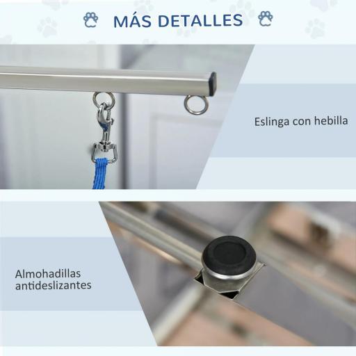 Mesa de Peluquería para Mascotas con Encimera Antideslizante Patas Plegables Asa y Brazo 72x45x74-81 cm Azul [7]