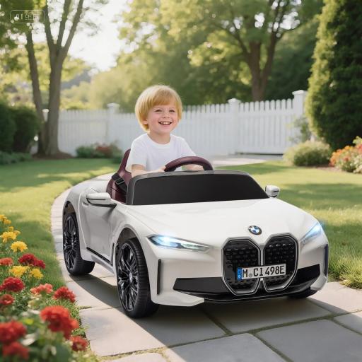 Coche Eléctrico para Niños 37-72 Meses Autorización BMW I4 con Control Remoto y Cinturón de Seguridad 115x67x45cm Blanco