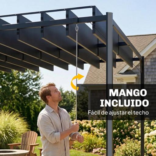 Pérgola de Jardín 3x4 m con Protección UPF 50+ Gazebo con Techo Ajustable Estructura de Metal para Exterior Gris Oscuro [5]