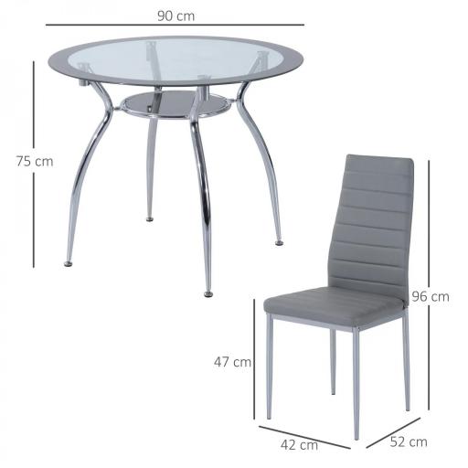 Juego Mesa de Comedor y 4 Sillas Conjunto de Muebles de 5 Piezas Mesa Redonda Ø90x75 cm y 4 Sillas 42x52x96 cm Gris [1]