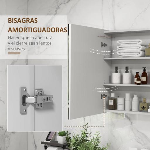 Mueble de Baño con Espejo Estantes Ajustables Interruptor Táctil y Color de Luz Ajustable 80x15x65 cm Blanco Brillante [4]