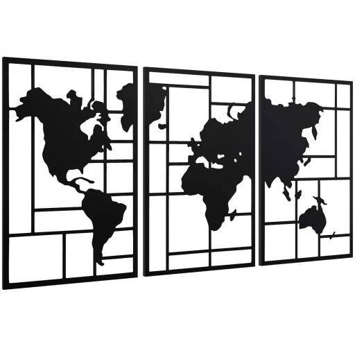 Decoración de Metal para Pared de Mapa Mundial de 3 Piezas para Salón Dormitorio Pasillo Negro [8]