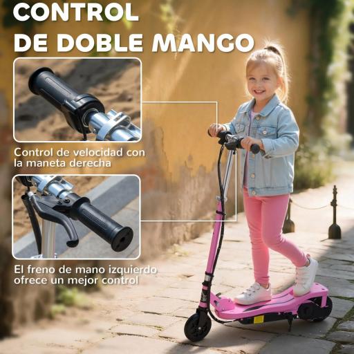 Patinete Eléctrico Plegable para Niños de 7-14 Años, Patinete Eléctrico con Velocidad Max. 12 km/h, Alcance de 8 km, Altura Ajustable, Freno de Mano, Rosa [2]