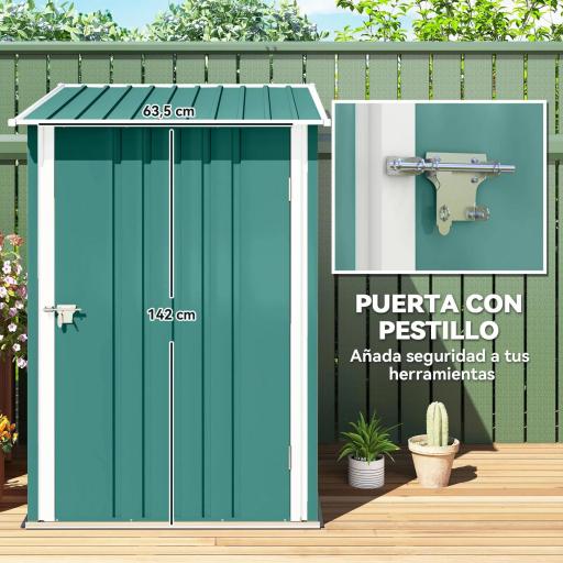 Caseta de Jardín Metálica 0,92 m² 100x103x160 cm con 1 Puerta y Cerradura para Almacenamiento de Herramientas Verde [4]