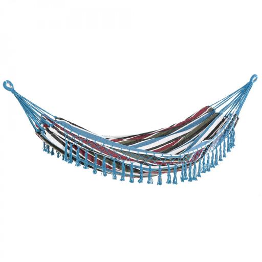 Hamaca Doble Portátil de Algodón 285x150 cm con Bolsa de Transporte para Exteriores Patio Jardín Playa Camping Carga 120 kg Multicolor [8]