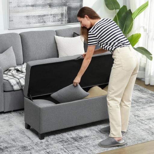 Banco de Almacenaje con 2 Bisagras de Seguridad Tapa Abatible para Dormitorio Salón 120x40x48 cm Gris Oscuro [3]