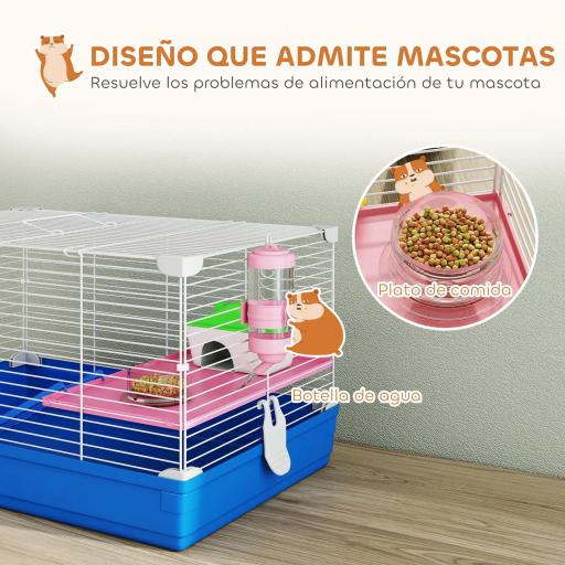 Jaula para Hámster Casa para Roedores con Rueda de Ejercicio Cuenco Bebedero Casita Rampas para Jerbos 47x30x27 cm Azul [6]