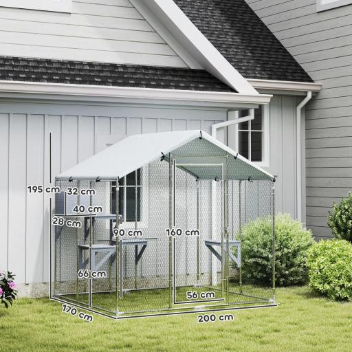 Refugio Exterior Grande para Gatos Jaula de Acero Galvanizado con Techo Impermeable para 5 Gatos 200x170x195 cm Plateado [1]