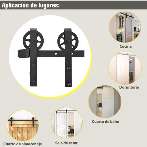 Herraje Puerta Corredera 200 cm Kit de Puerta Corredera de Madera Acero al Carbono Baño Cocina Dormitorio Negro [8]