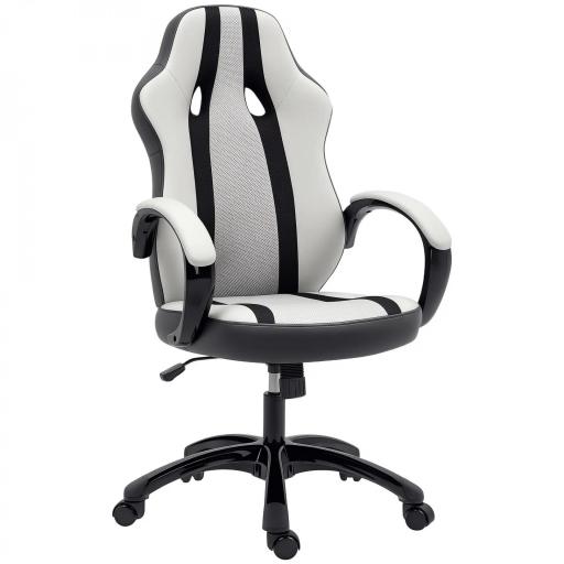  Silla Gaming Tapizada en PU y Malla Silla Gamer Giratoria con Función de Basculante Altura Ajustable Gris [9]