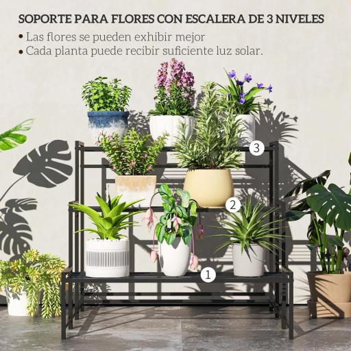 Soporte para Plantas de Tres Niveles con Diseño en Escalera y Estructura Metálica Resistente para Interior y Exterior [2]