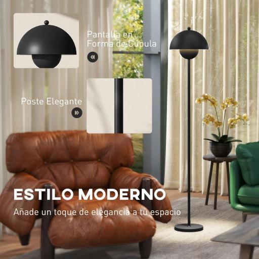 Lámpara de Pie para Salón Moderna con Pantalla de Cuenco Interruptor de Pie Casquillo E27 Sin Bombilla Ø30x155 cm Negro [7]