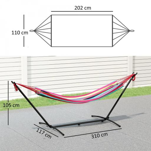 Hamaca con Soporte 310x117cm para Camping con Altura Ajustable y Bolsa de Transporte Carga 120 kg Rayas Naranja y Rojo [1]