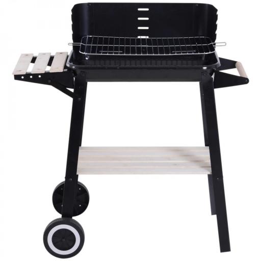 Barbacoa de Carbón Vegetal BBQ con Altura de Parrilla Ajustable Estantes y Ruedas para Exterior 83x46x87 cm Negro [9]
