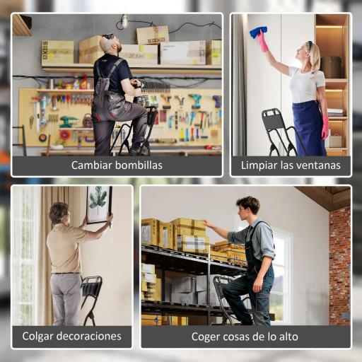 Escalera Plegable de 4 Peldaños con Bolsa de Herramientas Escalera de Tijera con Peldaños Anchos Antideslizantes Negro [5]