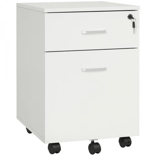 Cajonera de Oficina con Ruedas Mueble Archivador con 2 Cajones para Documentos en Tamaño A4 Cerradura 40x49x58 cm Blanco [9]