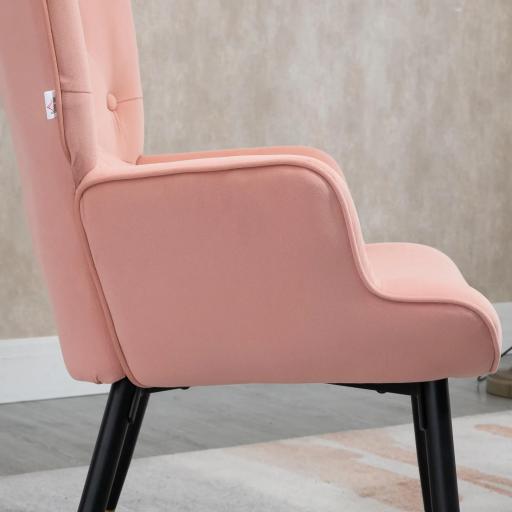 Butaca de Salón Sillón Individual Tapizado en Terciopelo con Respaldo Alto Estilo Moderno 68x72x103 cm Rosa [7]