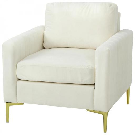 Butaca de Salón Tapizada en Terciopelo Acolchado Grueso Asiento Ancho Reposabrazos Almohadilla 81x77x81 cm Crema [9]