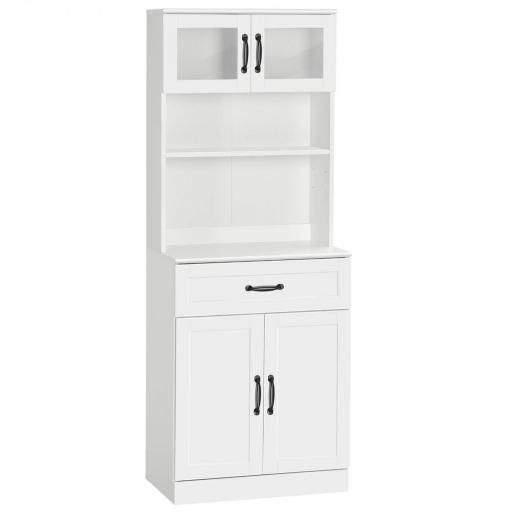 Alacena de Cocina Mueble Buffet de Cocina con 4 Puertas Cajón y Estantes Ajustables para Comedor 60x38x161 cm Blanco [8]