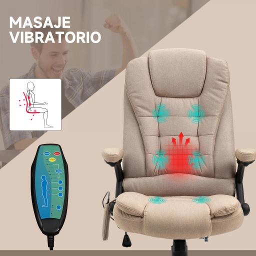 Silla Oficina con Masaje de 6 Puntos con Función Basculante con Calefacción Altura Ajustable 67x74x107-116 cm cm Caqui [6]
