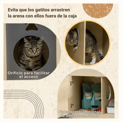 Mueble Arenero para Gatos con Cama Cojín Suave 3 Plataformas y Postes de Sisal 107x54x70 cm Roble [2]