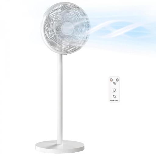 Ventilador de Pie con Control Remoto Altura Ajustable 4 Velocidades Oscilación 80° Temporizador 10H Pantalla LED Blanco [8]