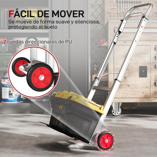 Carretilla de Mano Plegable de Aluminio Carga 90 kg con Ruedas Mango Telescópico Ajustable 40x41x108 cm Plata y Negro [7]