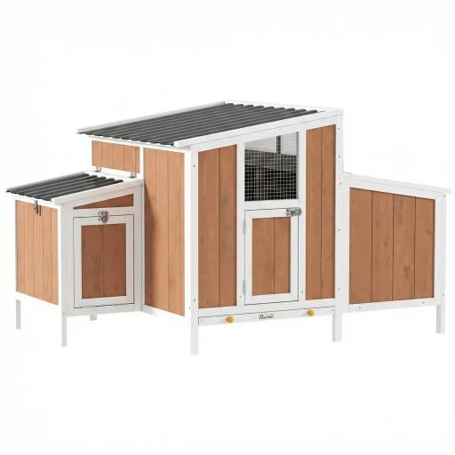 Gallinero para Exterior de Madera 145x90x92 cm para 2-4 Gallinas con Nido Casa Lateral Bandeja Extraíble Marrón Claro [8]