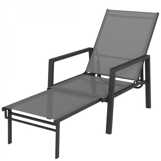 Tumbona Plegable con Reposapiés Retráctil Respaldo Ajustable 5 Niveles Tela de Textilene Marco Acero Gris Oscuro [9]