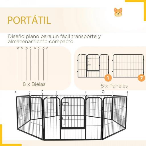 Corralito para Perros de 8 Paneles 80x60 cm con Forma Personalizable Puerta Marco de Acero y 8 Anclajes de Tierra Negro [3]