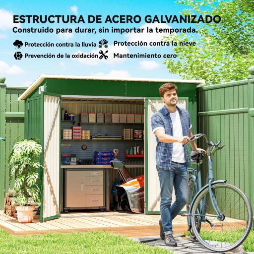 Cobertizo de Jardín Exterior 2,7 m² 234x132x185 cm con Triple Puerta Cerradura y Ranuras de Ventilación Verde [4]