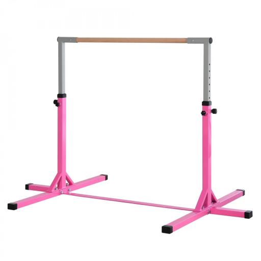 Barra de Gimnasia para Niños de +3 Años Barra de Entrenamiento Altura Ajustable 92-150 cm Carga 75 kg 194x121x150cm Rosa [9]