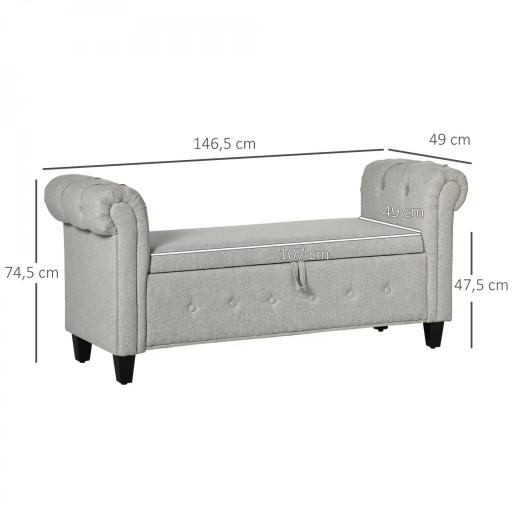 Banqueta Pie de Cama con Almacenamiento y Reposabrazos para Dormitorio Salón Pasillo 146,5x49x74,5 cm Gris Claro [1]