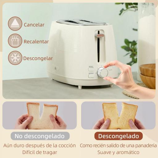 Juego de Hervidor de Agua Eléctrico 2200W 1,7L y Tostador Pan Ranura Ancha para 2 Rebanadas 3 Funciones Crema [5]