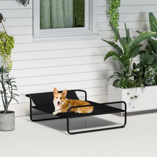 Cama Elevada para Perros Refrescante y Transpirable 91x69x29 cm Malla de Textilene Reposacabezas Inclinado Negro