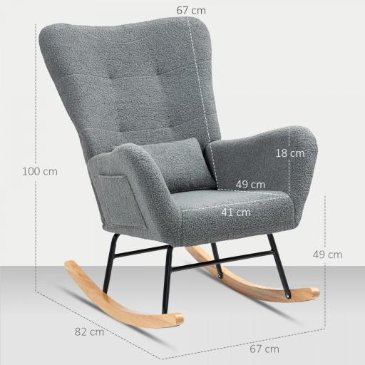 Mecedora de Borreguito con Respaldo Acolchado Almohada y Base de Madera de Caucho Carga 120 kg Gris [1]