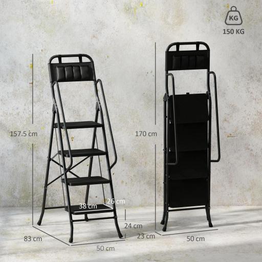 Escalera Plegable de 4 Peldaños con Bolsa de Herramientas Escalera de Tijera con Peldaños Anchos Antideslizantes Negro [1]