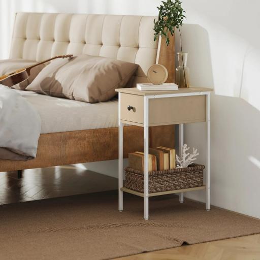 Mesa Auxiliar Estrecha con Cajón Estante Abierto y Estructura Metálica para Salón Dormitorio 25x39,8x58,2 cm Natural [7]