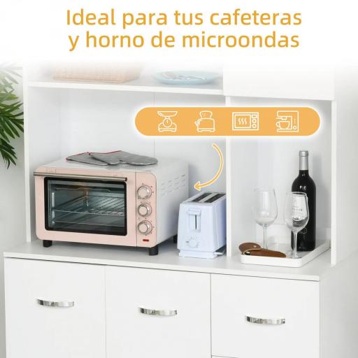Armario de Cocina Moderno Mueble Auxiliar con 3 Cajones 4 Puertas y Estantes Ajustables 100x39,5x183,5 cm Blanco [5]