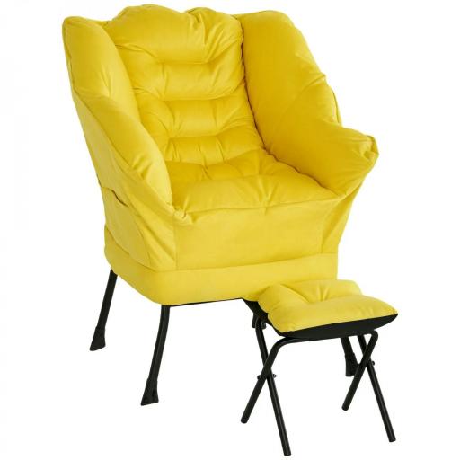 Sillón de Salón con Otomana Sillón de Relax con Bolsillos Laterales y Patas de Acero para Sala de Estar Dormitorio Amarillo [9]