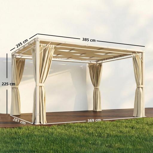 Pérgola de Jardín 3x4 m con Protección UPF 50+ Gazebo con Cortinas Estructura de Acero para Sombra Exterior Beige [1]