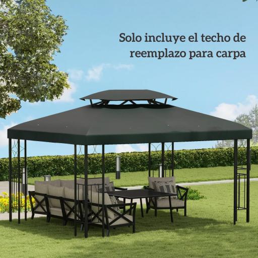 Toldo de Repuesto 4x3 m con Techo Doble para Cenador con Orificios de Drenaje Solo Toldo NO Incluye Marco Gris Oscuro [2]