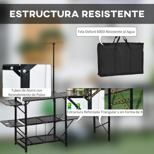 Mesa de Camping Plegable con Fregadero Soporte para Lámpara y Estantes para Barbacoas Picnics y Viajes 173x52x80-174cm [5]