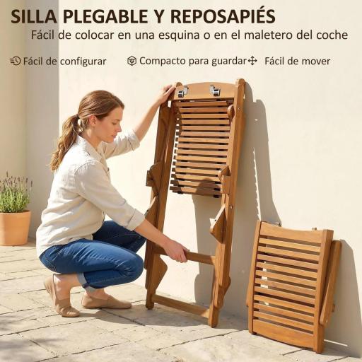 Tumbona Silla Plegable de Madera con Reposapiés Desmontable y Cojín con Reposacabezas Carga 160 kg 158x61x70 cm Beige [4]