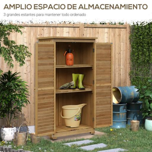 Armario de Jardín 0,31 m² Cobertizo de Exterior con 2 Puertas y 2 Estantes Interiores 87x46,5x160 cm Madera Natural [3]