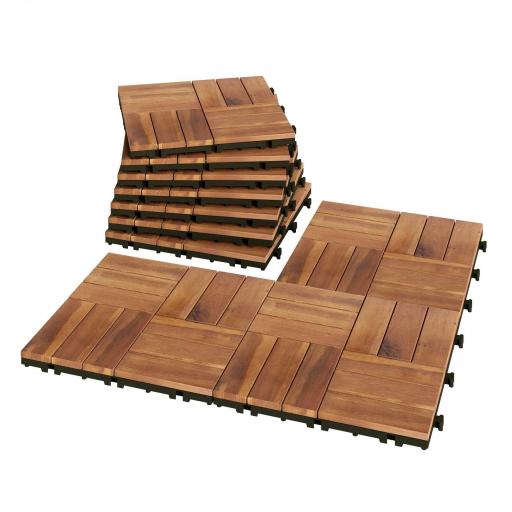 Set de 10 Piezas Baldosas de Exterior de Madera 31x31 cm 0,91 m² Suelo de Jardín Exterior Antideslizantes Marrón Oscuro [10]