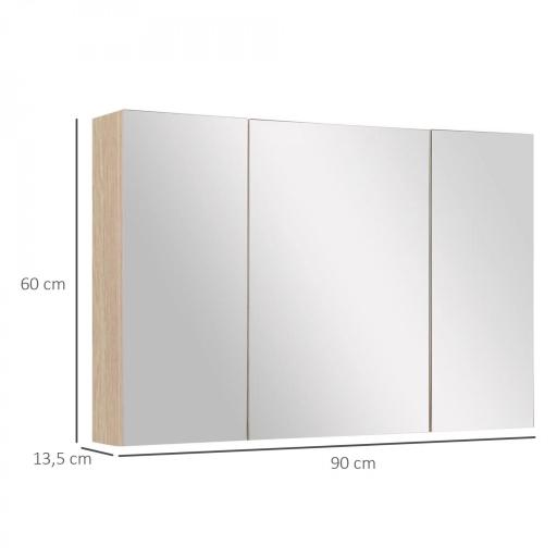 Armario de Baño con Espejo 3 Puertas y Estantes Ajustables para Aseo Estilo Moderno 90x60x13,5 cm Roble [1]