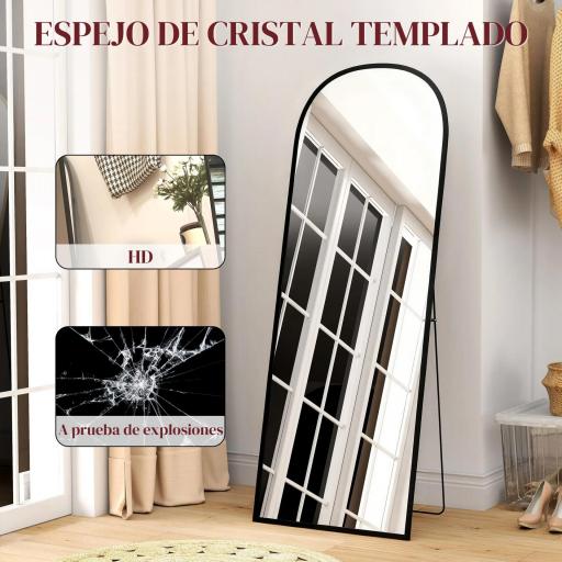 Espejo de Pie Cuerpo Entero de Aleación de Aluminio Espejo de Pared con 2 Formas de Uso Rectangular 60x1,5x165 cm Negro [7]